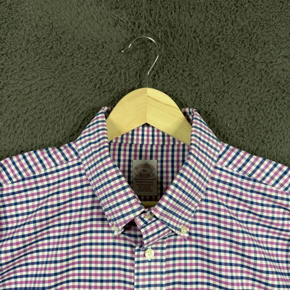Brooks Brothers Shirt Mens XL Pink Check Oxford Button Down Stretch Preppy - Picture 3 of 12